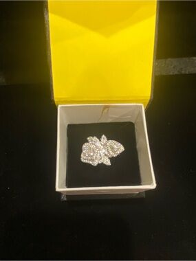 Source Unknown Silver Floral Crystal Statement Ring - White
